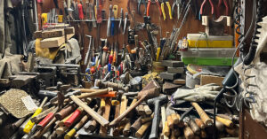 Picture of an incredible number of tools used by the Master to create the Pupi 