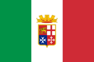 Naval Ensign of Italy with the coats of arms of the four main maritime republics in the centre