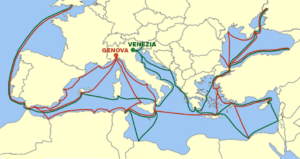 The maritime routes of the republics of Genoa and Venice