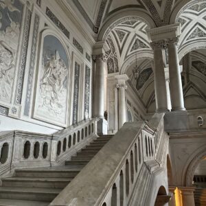 The majestic marble staircase near the main entrance